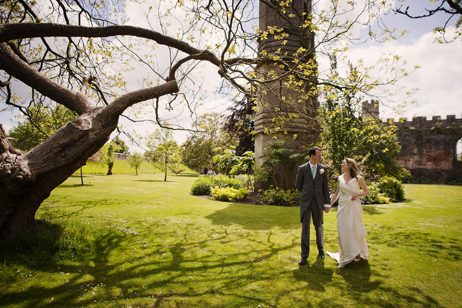 The newlyweds take a stroll through Wells' Bishop's Palace Gardens